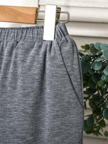 SHEIN 2pcs/Set Tween Boy Casual Letter Print Crew Neck Short Sleeve Top And Loose Knit Pants Pajama Set - White - View 4