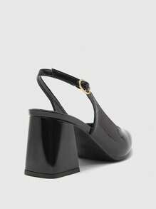 CUCCOO BIZCHIC 时尚黑色漆皮露跟尖头粗跟高跟鞋，经典简约风格，适合通勤、约会、派对、度假、婚礼 - 黑色 - 查看 8