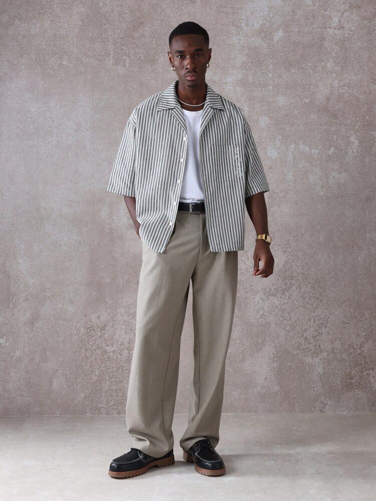 SUMWON Boxy Fit Resort Stripe Button-Up Shirt Short Sleeve Casual Summer Beach Vacation Button Down Revere Collar Weekend Loungewear