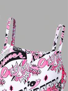 Tween Girls Cartoon All-Over Print Jumpsuit With Short Sleeve Cover-Up - Multicolor - View 4