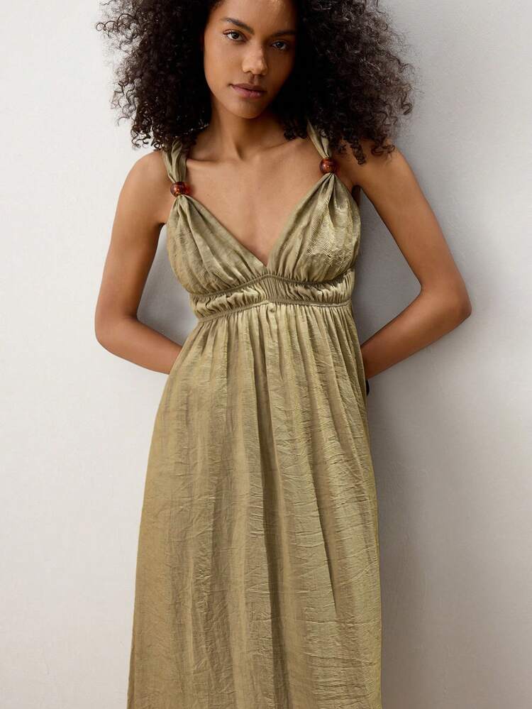 SHEIN Maija Women's Minimalist Textured Pleated Long Dress, Summer Vacation Outfits Woman Beach Outfits For Woman Casual Dresses For Woman Hawaii Outfits Women Flowy Dress Summer Dresses For Vacation Boho Clothes Women Dress Long Going Out Dress Modest Dresses For Women Boho Women Clothing Bohemian Clothes For Women Flowy Dress Off The Shoulder