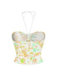 cha5rlie Floral Print Women Casual Ruched Chest Sleeveless Tight Fit Ribbed Camisole Tank Top, Suitable For Summer - Multicolor - View 2