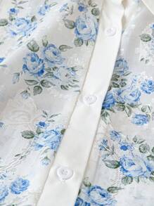 Breezaya 女士玫瑰印花提花面料H型优雅度假休闲通勤衬衫 - 彩色 - 查看 4