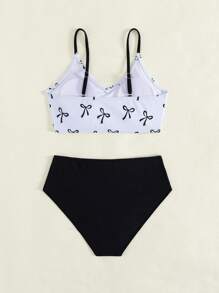 Tween Girls' Bow Print Bikini Set For Summer Beach Holiday Young Girls Sets Bathing Suits For Teens Sets Swim Suits For Women Swimming Suits For Woman Bathing Suits Teen Set - Black - View 2