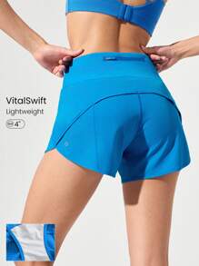 GLOWMODE 4" VitalSwift High-Waisted Running Shorts With Built-In Underwear Drawstring Pocket Workout Daily Gym Summer Quick Dry Moisture Wicking Anti-Odor - Blue Power - View 10