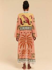 Travachic 女式全印花流苏装饰休闲度假长袖罩衫