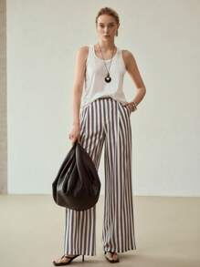 MOTF PREMIUM LINEN STRIPED SUIT PANTS - Black and White - View 4