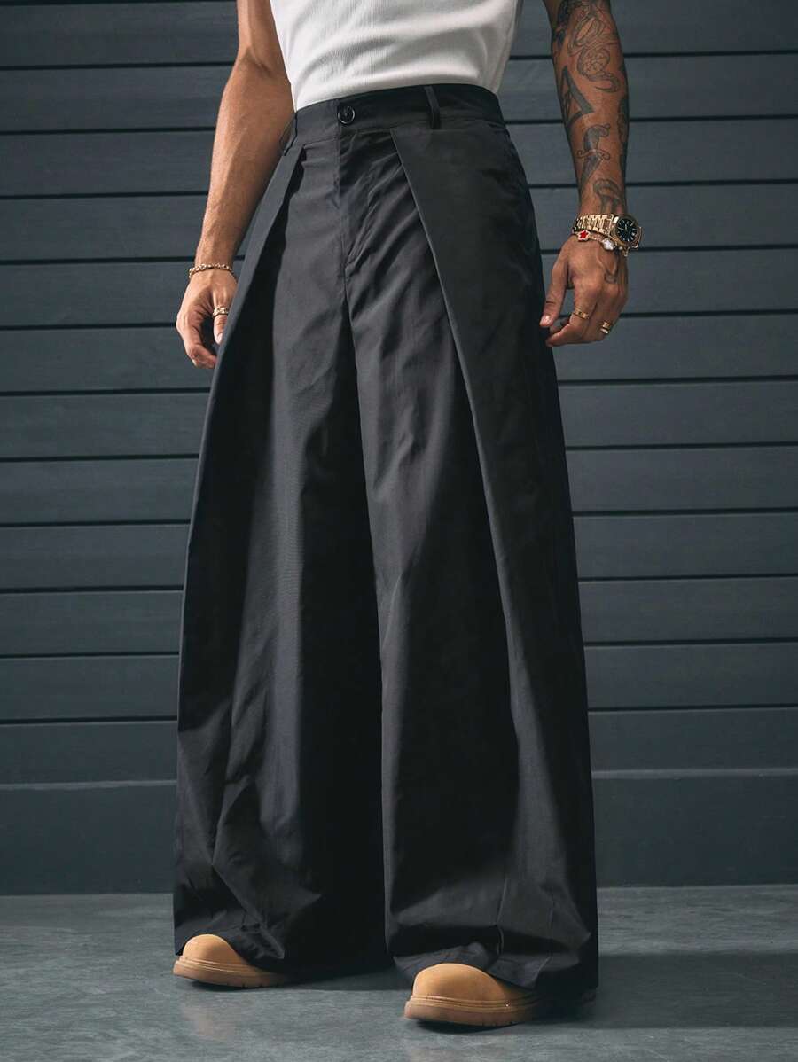 AXEPEAK 多种尺码可选男士宽松前开裤，街头潮流，秋季 - 黑色 - 查看 1