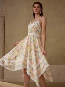 MOTF PREMIUM 不对称下摆印花连衣裙 - 淡黃色 - 查看 8