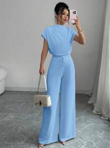 Chiquease Casual Elegant Apricot Woven Crew Neck Sleeveless Women Shirts, Apricot Woven Wide Leg Pants, 2 Pieces Set For Women Ladies Casual Sets Casual Sets For Women Outfits For Women Sets Women Clothing Two Pieces