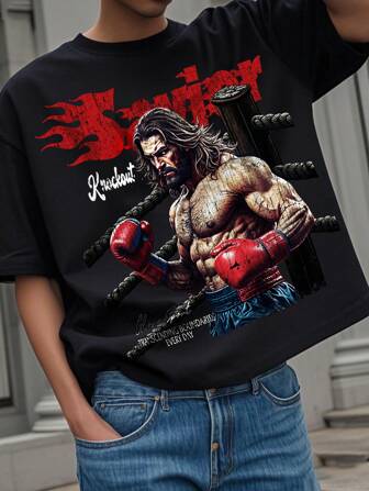 Street Life T-shirt casual à manches courtes pour hommes avec impression de chiffre et de lettre