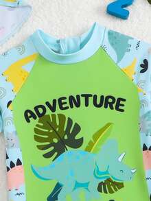 SHEIN Bộ áo liền quần không tay in hình sư tử hoạt hình dễ thương cho bé trai, kèm mũ chống nắng, kiểu dáng mùa hè. - Nhiều màu - Xem 3