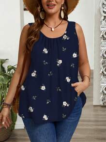 EMERY ROSE Canotta e top da donna oversize con fiori ditsy, arricciata, con bretelle larghe, adatto per la primavera e l'estate