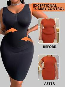 SHEIN Vestido tipo funda de talla grande de color liso y elástico que da forma, para el verano
