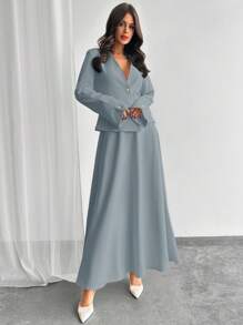 Firerie Suit Jacket & Flared Skirt 2 Pieces Set, Minimalist Fashion Design Suitable For Summer