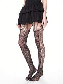 ROMWE Grunge Punk Leopard Print Sexy Women's Elastic Camisole Stockings/Pantyhose/Tights - Black - View 1