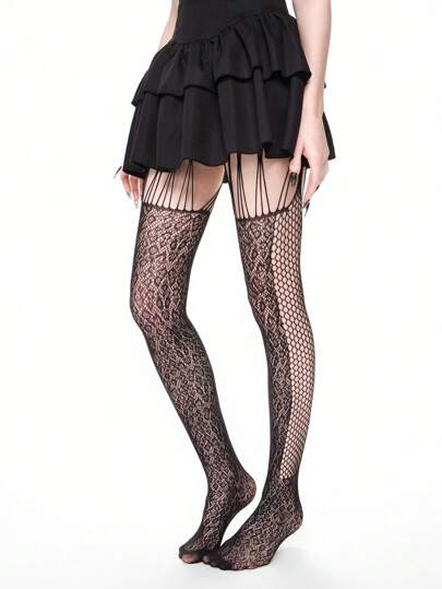 Grunge Punk Leopard Print Sexy Women's Elastic Camisole Stockings/Pantyhose/Tights