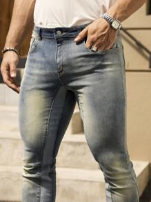 RivetRise Jeans ajustados de hombre de uso casual diario con bolsillo sesgado lavado
