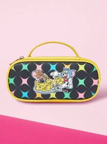 TOM & JERRY X SHEIN Cute Cat And Mouse Joyful Cheese Print Package Storage - Yellow - View 1