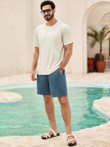 Manfinity VCAY Men's Casual Coconut Tree Graphic Print Slim Fit Crew Neck Short Sleeve T-Shirt, Summer