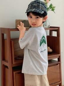 Dazy Kids Young Boy Graphic Print Round Neck Short Sleeve Knitted T-Shirt, Summer