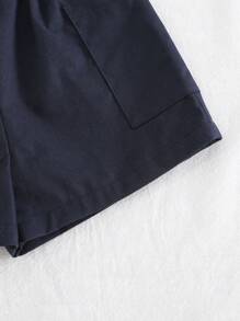 Cozy Pixies 2pcs Baby Boy Soft Contrast Knitted Short Sleeve Pullover Top And Elastic Waist Shorts Set - Multicolor - View 7