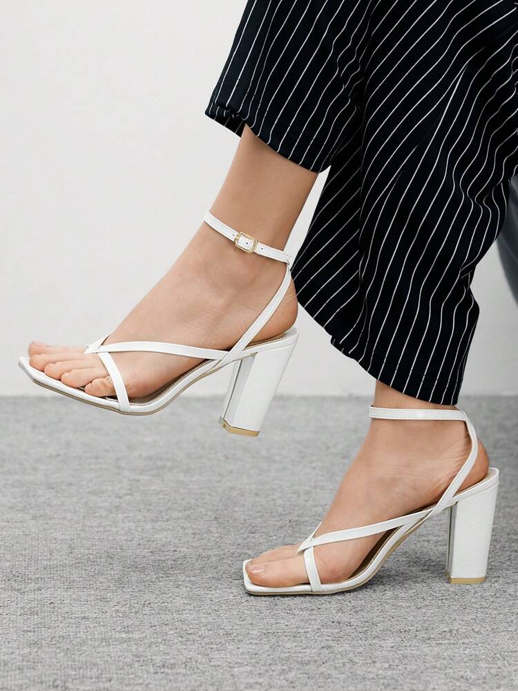 CUCCOO BIZCHIC 女性用 白色ストライプ シンプル スクエアトゥ チャンキーヒール ミドルヒール エレガントカジュアル 快適 スリッポンパンプス、仕事、通勤、フォーマルな場面、結婚式、パーティーに適しています