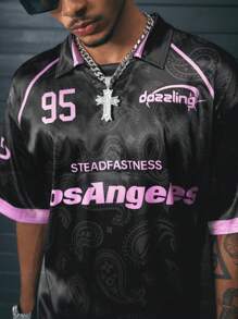 AXEPEAK Digital Print Loose Fit Polo Collar Short Sleeve Men Polo Shirt - Black - View 5