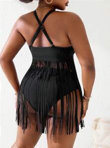 Große Größen Bunter Leopard Muster Troddel Design Tankini Bikini Oberteil für Damen