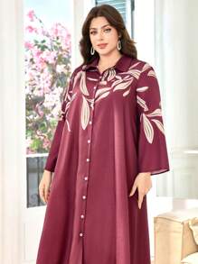 Lacomfia Plus Size Women's Casual Loose Cotton Linen Patterned Long Sleeve Shirt Collar Dress Fall Cloth For Women - Multicolor - View 5