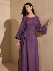 Graceveil Round Neck Solid Color Criss-Cross Tie Long Dress