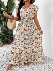 SHEIN LUNE Plus Size Women V-Neck Allover Print Simple Long Casual Dress Bohemian Summer Boho Old Money Summer Outfits For Women Spring Break Rave Outfits Festival Spring Break Outfits Look São João São João São João 2025 Midsummer Day Outfit Graduation Dress Wedding Guest Dress Women Vacation Outfits Woman Beach Outfits For Woman Festival Sundress Birthday Dresses For Women Women Dresses Elegant Gown Women Summer Clothing Women Dresses Birthday Woman S Summer Clothes Work Summer Dresses,Sun Dresses For Women