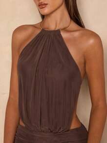 SHEIN BAE Vestido ajustado con pliegues y escote en la espalda de unicolor elegante para mujer, de verano