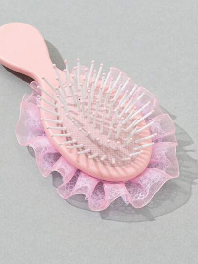 Kawaii Peine recogedor de pelo con decoración de lazo de color crema con borde de encaje