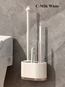 SHEIN 4pcs Toilet Brush Set, Wall-Mounted Bathroom Cleaning Brush With No Dead Ends, Four-In-One Light Luxury Toilet Cleaning Brush Holder, Bathroom Cleaning Tool, Bath Accessories Bathroom Decor Summer