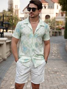 Manfinity Homme Herren Batik-Muster Lochstickerei Kurzarm Shirt, geeignet für den Sommer - Verschiedenfarbig - Übersicht 6