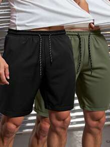 Manfinity Homme 2 piezas Pantalones cortos casuales de moda para hombres con cintura elástica