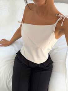 SHEIN Essnce Women's Minimalist Solid Color Spaghetti Strap Tied Tank Top, Suitable For Summer