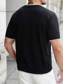 Manfinity Homme Camisa de punto de manga corta con botones y ribete de contraste para hombre, ideal para el verano