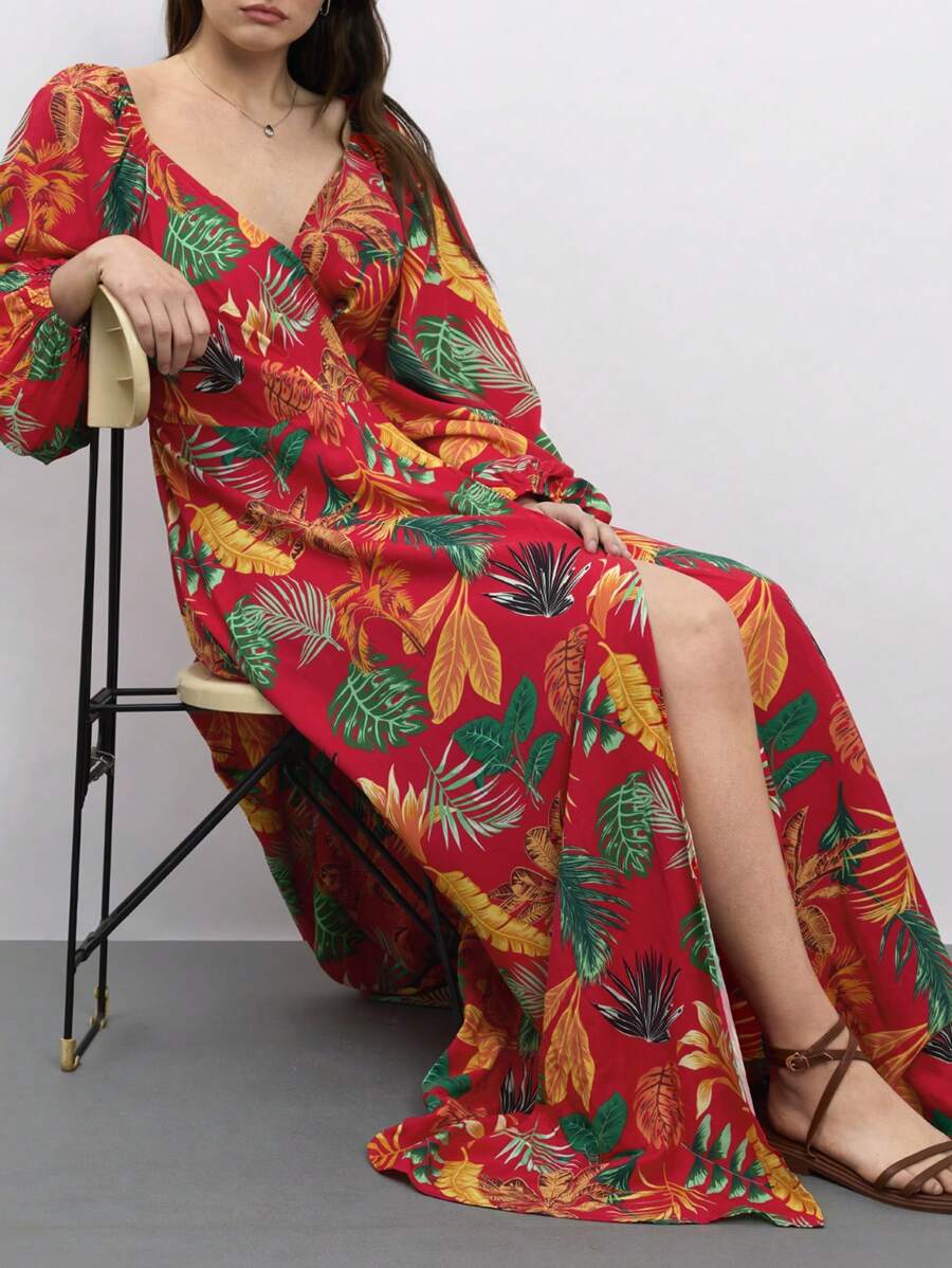 Maija Plus Size Red Autumn Boho Satin Vacation Holiday Summer Floral Maxi Women Dresses,Country Festival Beach Outfits,Elegant Business Casual - Multicolor - View 1