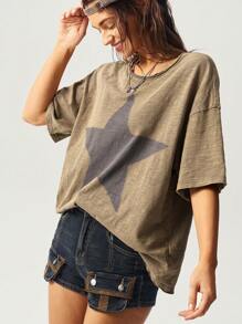 Bohemela 女士休闲纯色针织圆领短袖宽松水洗T恤