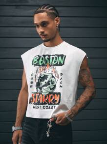 AXEPEAK Men's Streetwear Style Small Crew Neck Front-Print Loose Boxy-Fit Top, Available - White - View 1