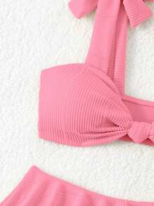 Swim Mod Women's Solid Color Swimsuit Set For Vacation & Beach For Summer - Pink - View 6