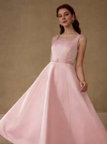 MOTF PREMIUM VESTIDO DE TIRANTES CON PLIEGUES Y CINTURÓN - Rosa - Ver 6