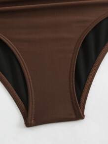 Swim Lushoire Plus Size One-Piece Halter Beaded Front Hollow Out Crisscross Tie Side Ruched Sexy Elegant Vacation Women's Swimsuit - Coffee Brown - View 5