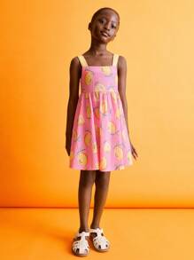 SHEIN Young Girl Cute Fruit Print Ruffle Hem Strap Dress - Multicolor - View 1