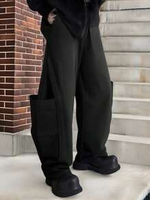 Manfinity Hypemode Men's Solid Color Large Pocket Wide Leg Loose Casual Pants Wide Leg Men Pants Pants For Men Baggy - Black - View 1