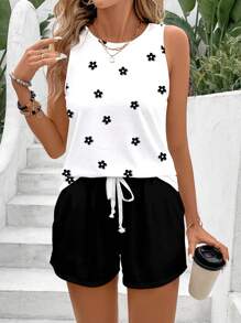 EMERY ROSE Bộ 2 áo vest và quần short in hoa cỡ lớn, phù hợp cho mùa hè - Đen và trắng - Xem 6