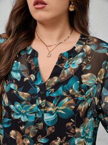Modelyn Camicetta ampia con scollo a V, design con bottoni e stampa floreale, taglie comode