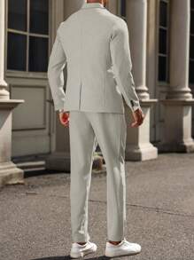 Calvornis Men's Gentleman Business Single Breasted Suit Jacket And Pants Set - Apricot - View 2